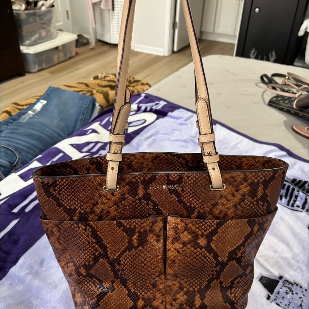 Michael Kors Brown Snake Print Tote Bag